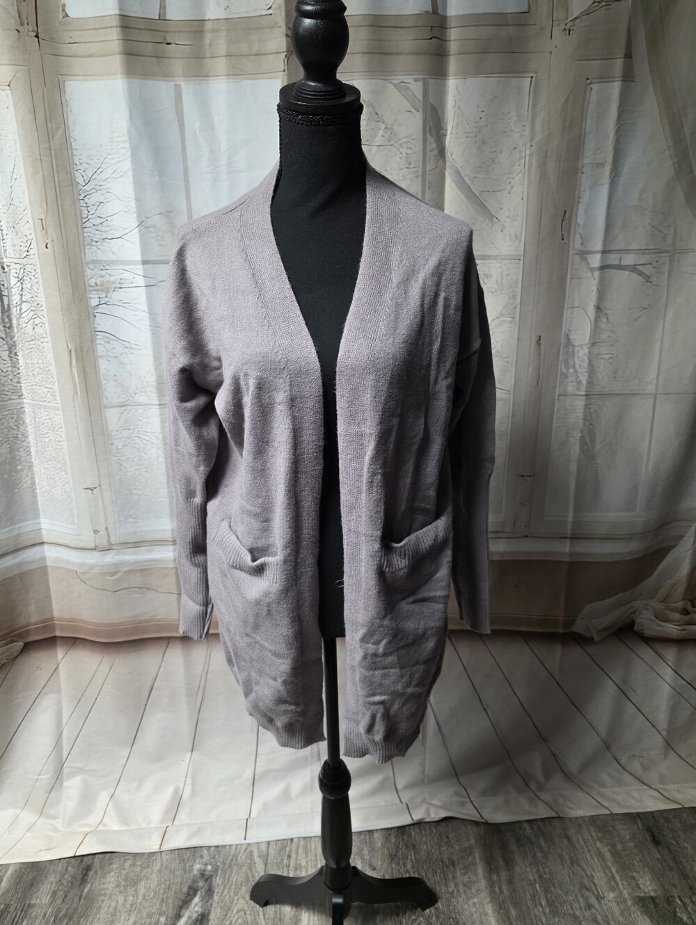 Kohl's Lavender Open-Front Long Pocket Cardigan